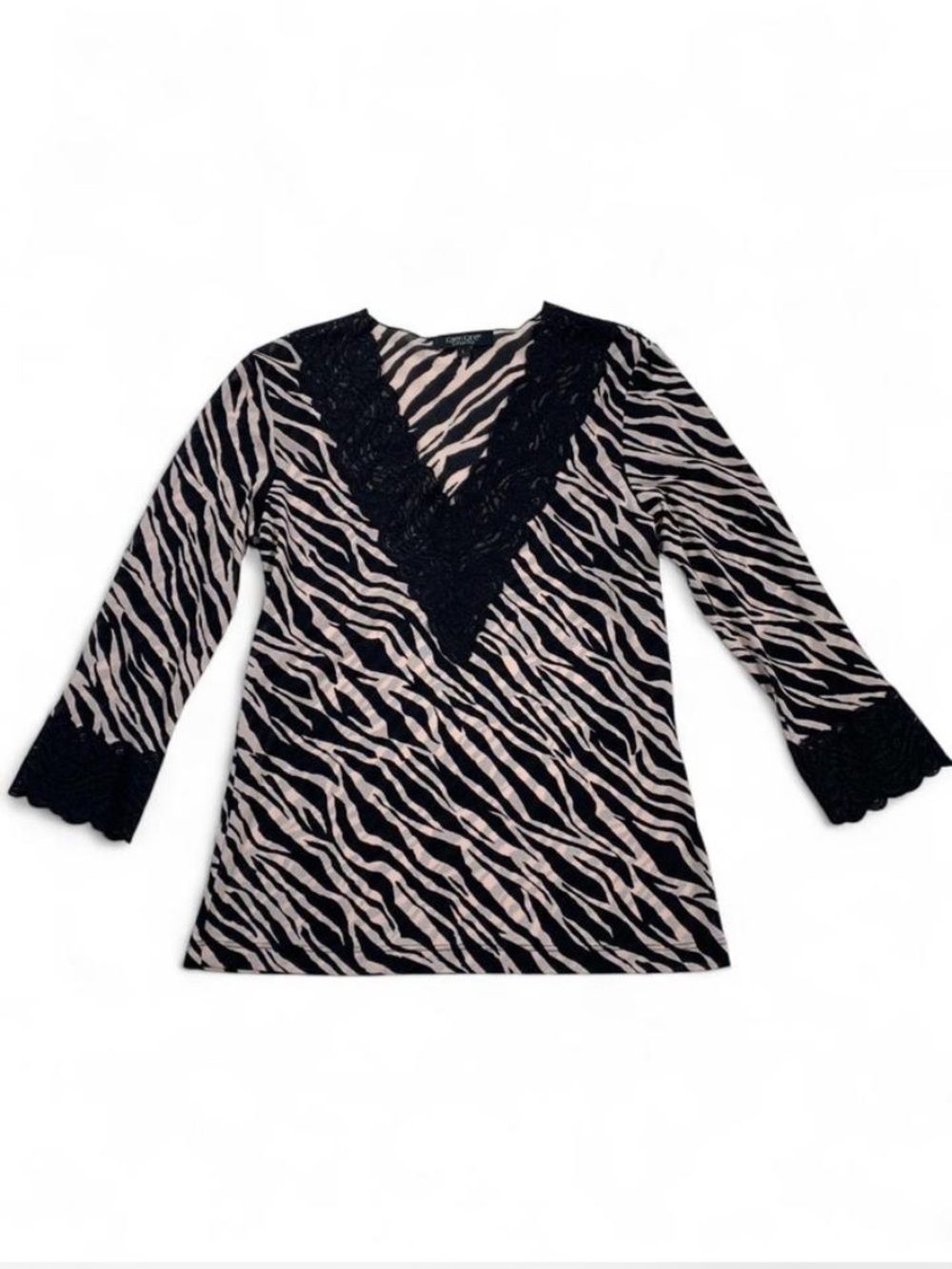 Karen Kane Black & Cream Zebra Print V-Neck Top